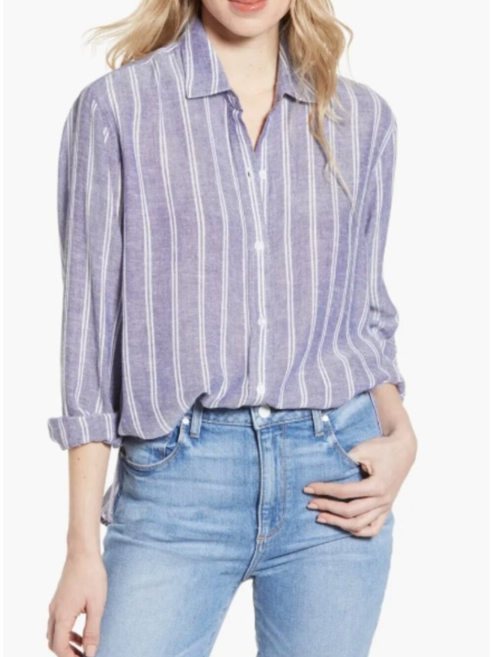NWOT RAILS Sydney Stripe Shirt Linen Blend Long Sleeve Button Down Blue Size S